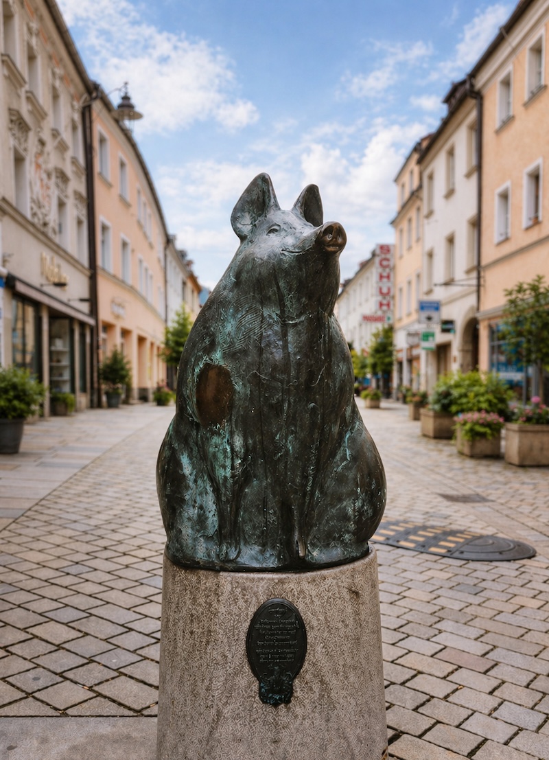 Deggendorf: Sau Rosa in der Pleggasse